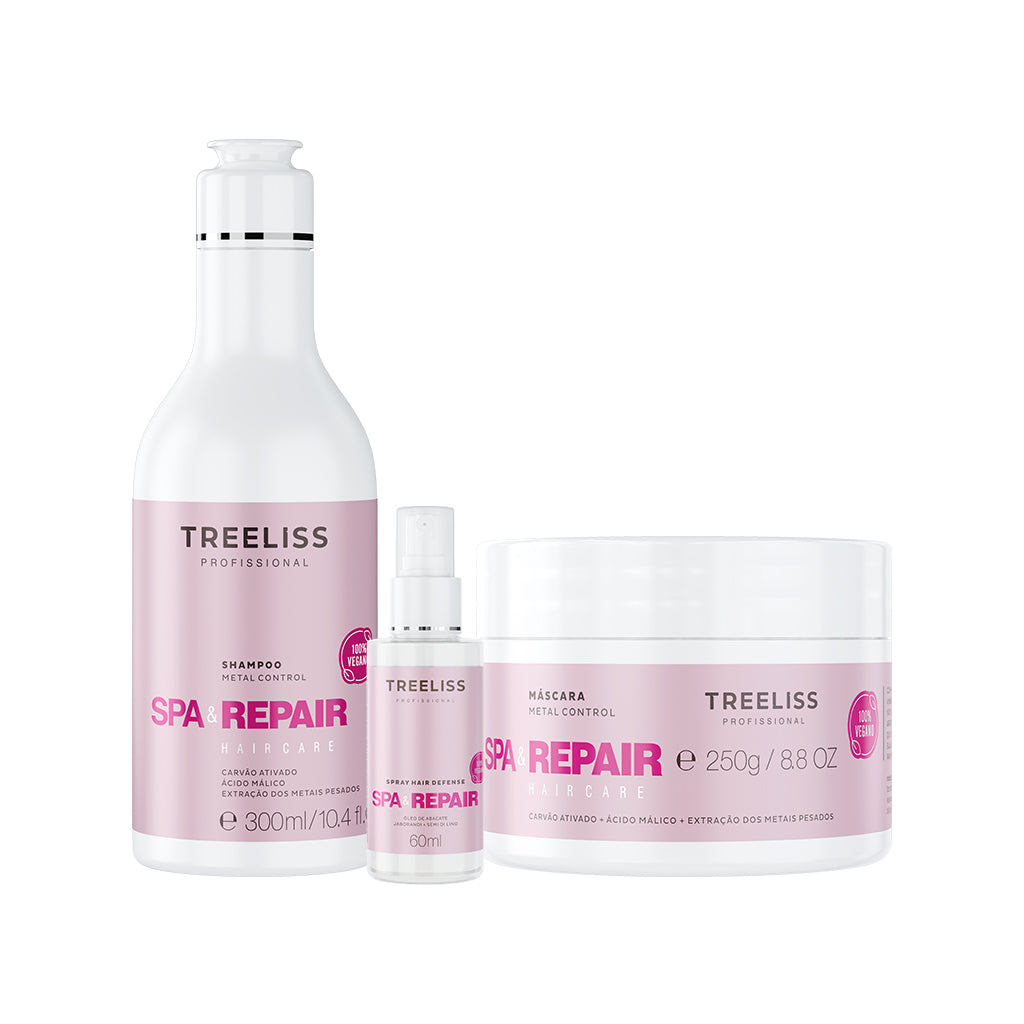 Tree Liss Spa & Repair Metal Control Home Care Kit — Shampoo 10.1oz, Mask 8.8oz & Hair Defense Spray 2oz